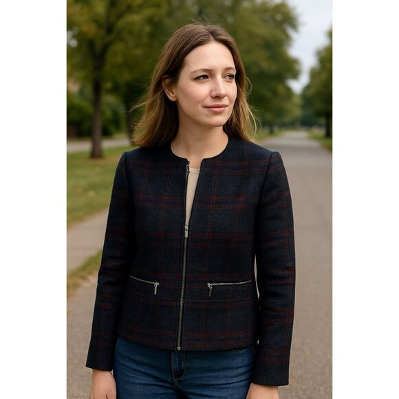 NWT Contemporaine Women’s Plaid Jacket Pockets Size 14 - Picture 1 of 6